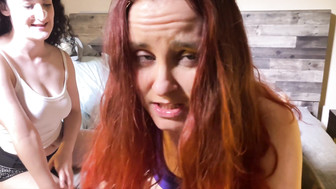 Redhead and brunette shares big black cock
