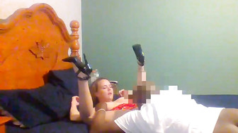 Hotwife red corset cheating on hubby with BBC