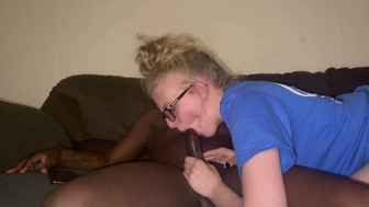 Girlfriend sucking and riding boyfriend while he watches movie