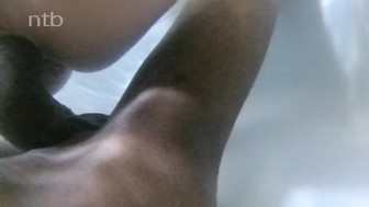 Bareback sex session with hung black stud in bathroom