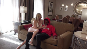 Sexy white blond makes her hung black bull cum hard and fill her pussy to the top