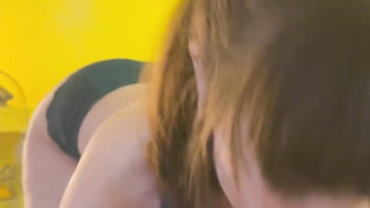 Amateur PAWG gives a sloppy blowjob to Black cock