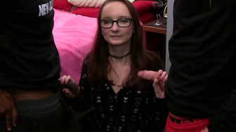 Shy woman tries both cocks