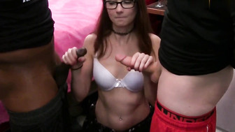 Shy woman tries both cocks