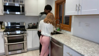 Horny white teen gets fucked in the kitchen