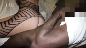 Cuckold white wife in black bodystockings gets fucked and impregnated by endowed black stud in front of her husband