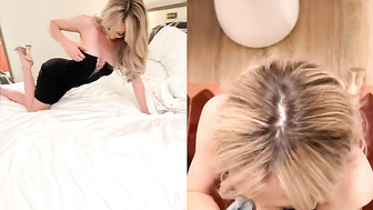 Skinny blonde wife gagging on BBC