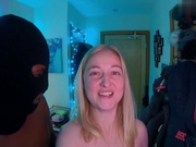 Husband is gaming while blonde wife is busy fucking her bull