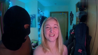 Husband is gaming while blonde wife is busy fucking her bull