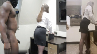 Pretty white slut sucks and roleplays with BBC bull