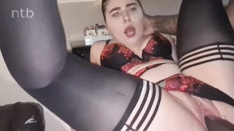 Thick ass brunette in black lingerie loves to be BBC slut