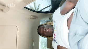 Redhead white MILF sucks that huge black cock while driving his car