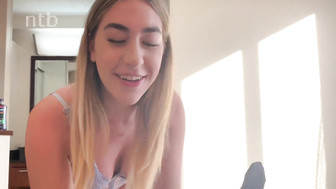 Sexy teen blond babe gets drilled and filled by that enormous BBC