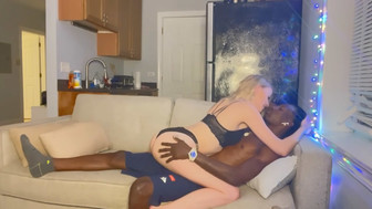 Skinny white blone takes black cock