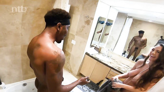 Horny white babe with huge boobs fucks her biggest black cock ever