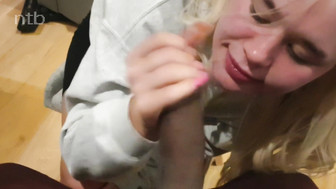 Cute blond with curly hair milks that enormous black dong