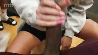 Cute blond with curly hair milks that enormous black dong