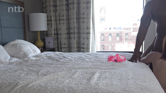 Sexy redhead MILF in pink lingerie meets huge BBC lover