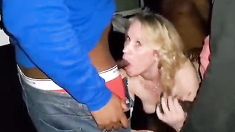 Hot slut playing with two studs