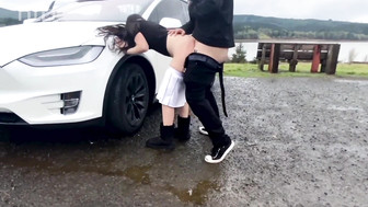 Hubby and black bull share wife in car