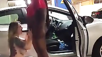 Naked Girlfriend Sucking BBC in a Parking Garage