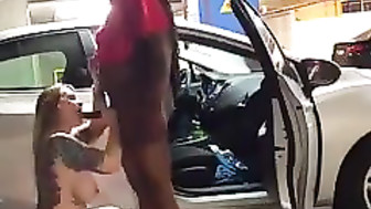 Naked Girlfriend Sucking BBC in a Parking Garage