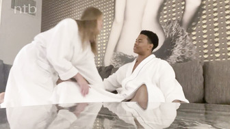 Hung black buck cums hard on cuckold white MILFs pretty face