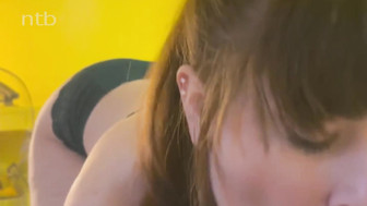 Cuckold white teen sucks that BBC off and gets ready to get him inside