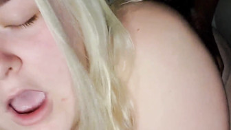 Busty white teen gets BBC creampie all over her bald pussy