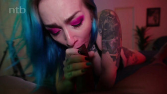PAWG with blue hair takes big black cock