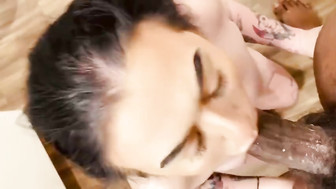 PAWG sucks and fucks BBC in the bathroom