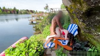 Black guy and white chick outdoor fun
