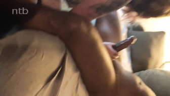 Cuckold redhead pleases her hubby and her hung black lover