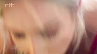 Sexy blonde in red lingerie and her dom black lover