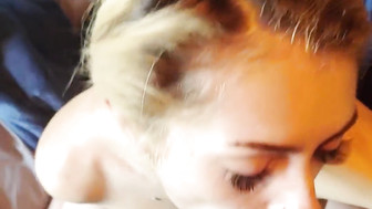 Cuckold white babe sucks off bbc and gets messy shot of cum