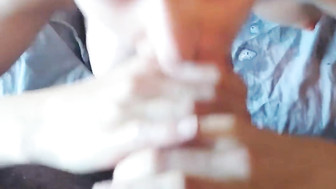 Cuckold white babe sucks off bbc and gets messy shot of cum