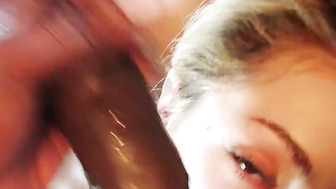 Cuckold white babe sucks off bbc and gets messy shot of cum