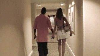 Sexy redhead spreads her legs wide for bbc and gets creampie on her ass