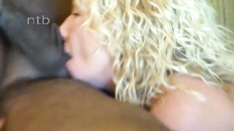 Blonde Wife Fucking Her Black Lover on The Sofa
