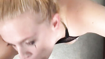 Cheating blonde mad at her bf, so she comes over for massive cumshot