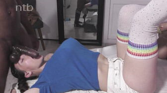 Sexy honey in white stockings gets that big black cock from behind