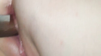 Horny blond takes messy shot of black lover's creamy jizz