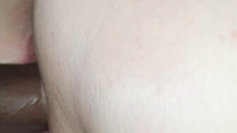 Horny blond takes messy shot of black lover's creamy jizz