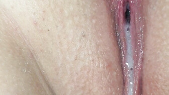 Horny blond takes messy shot of black lover's creamy jizz