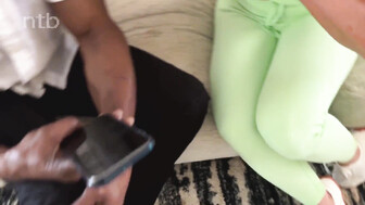 Cuckold redhead tries new exercise with her hung black trainer