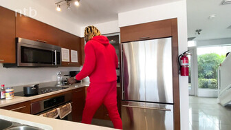 Chubby white teen gets that bbc in her kitchen