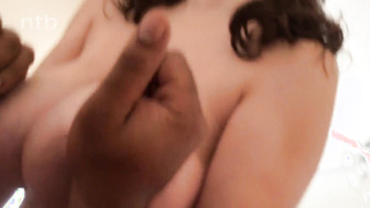 Mature with huge boobs rides long black dick