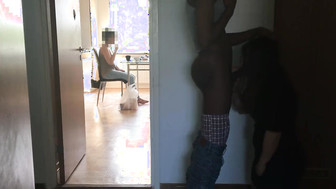 BBC sucking while Friend Sits in the kitchen