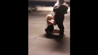 White Slut Sucks BBC in Public