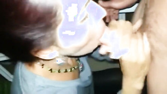 Wife sucking with her husband nearby